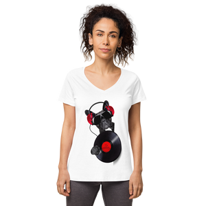 Disco Dog Women’s Fitted V-Neck T-Shirt